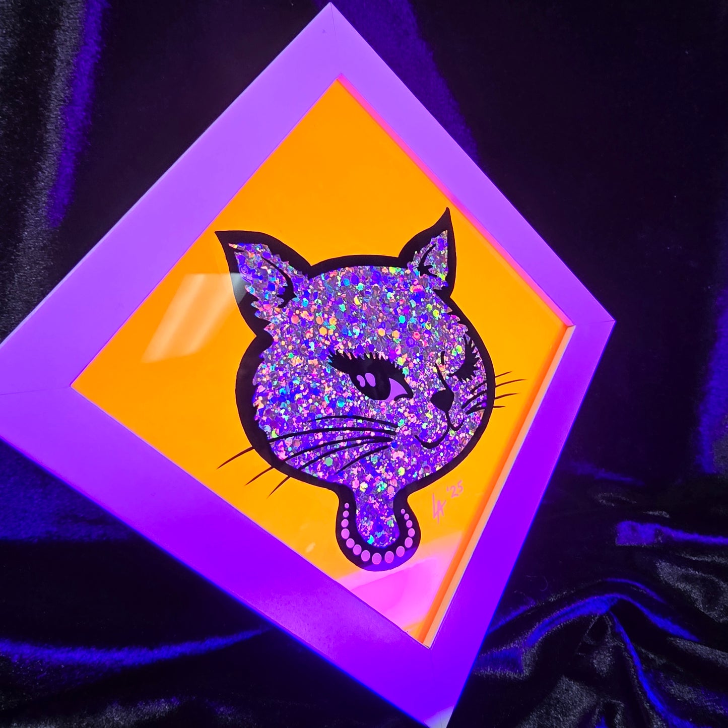 90's Winking Cat "Sticker" UV Reactive Neon Orange