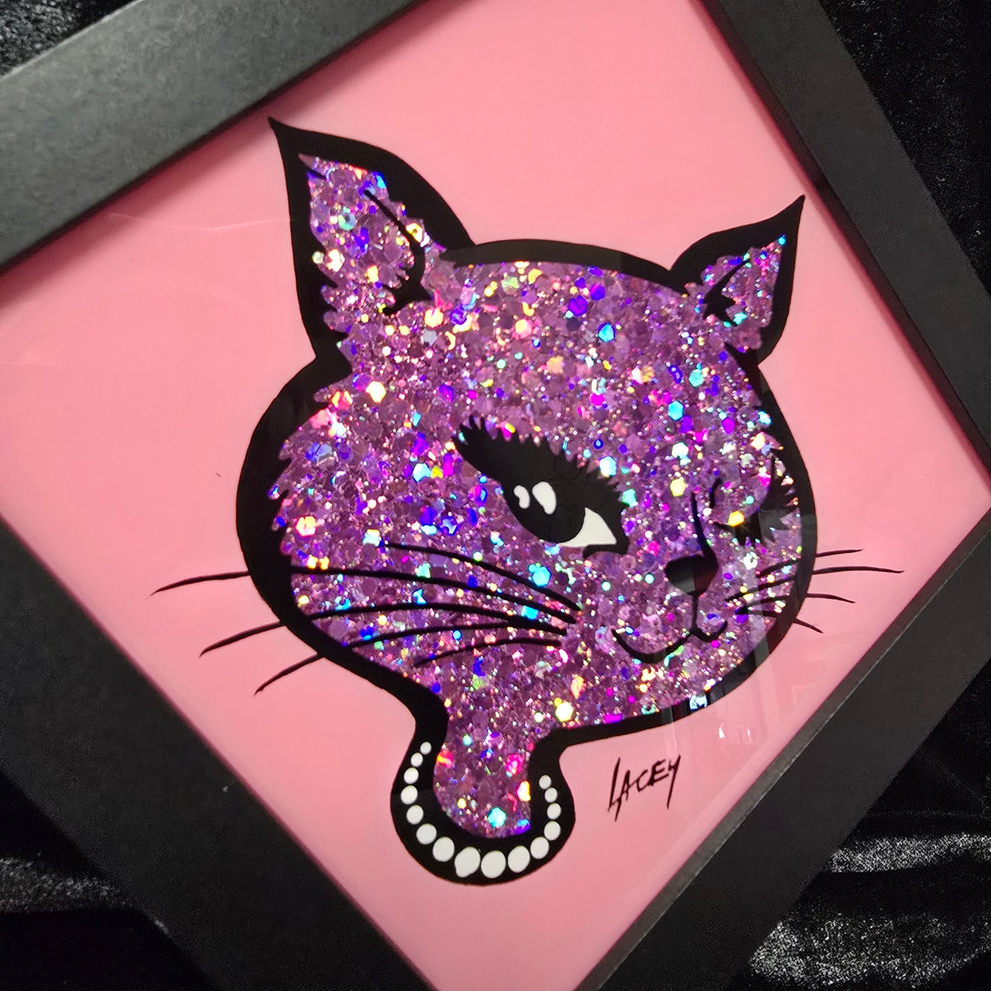 90's Winking Cat "Sticker" Baby Pink and Lilac