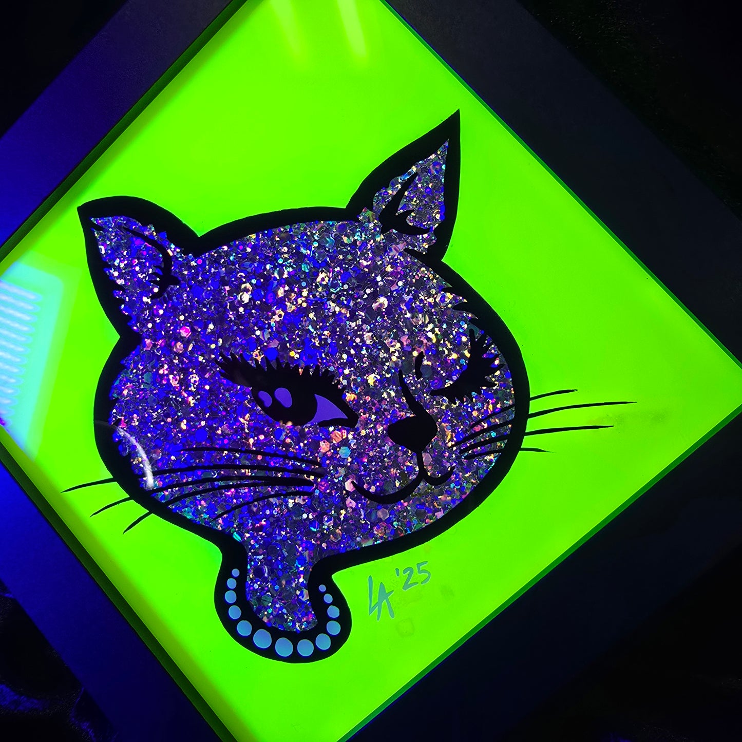 90's Winking Cat "Sticker" UV Reactive Neon Yellow
