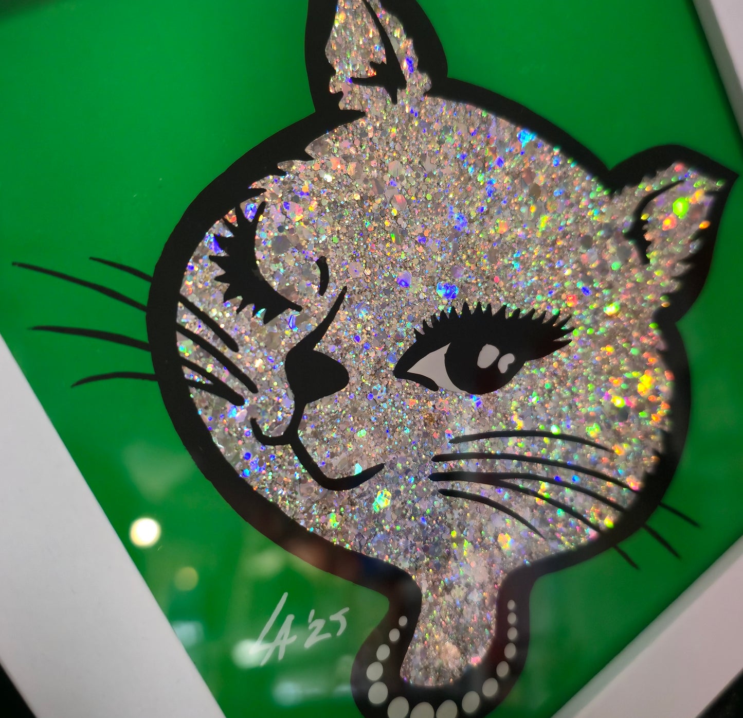 90's Winking Cat "Sticker" UV Reactive Neon Green