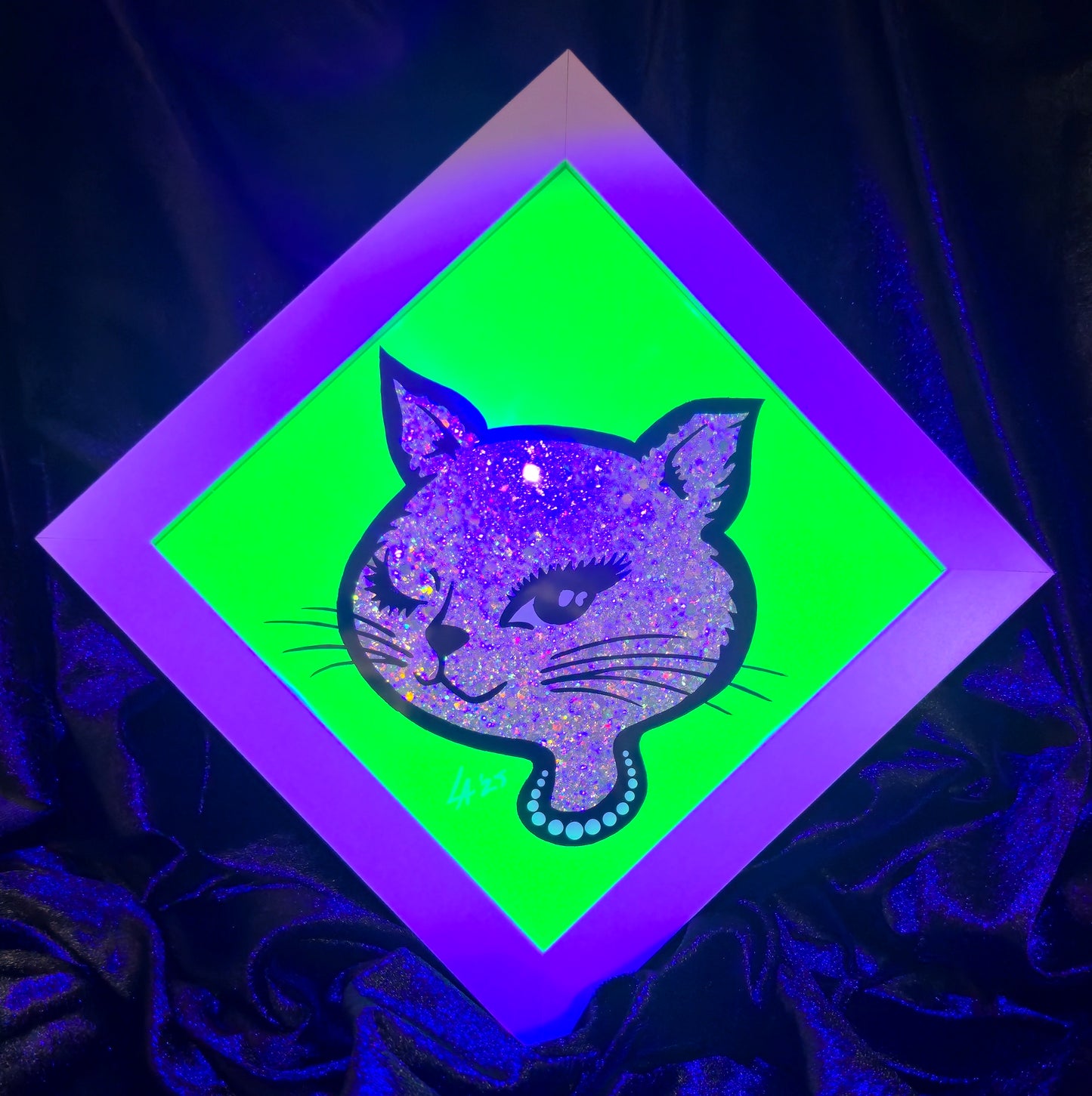 90's Winking Cat "Sticker" UV Reactive Neon Green
