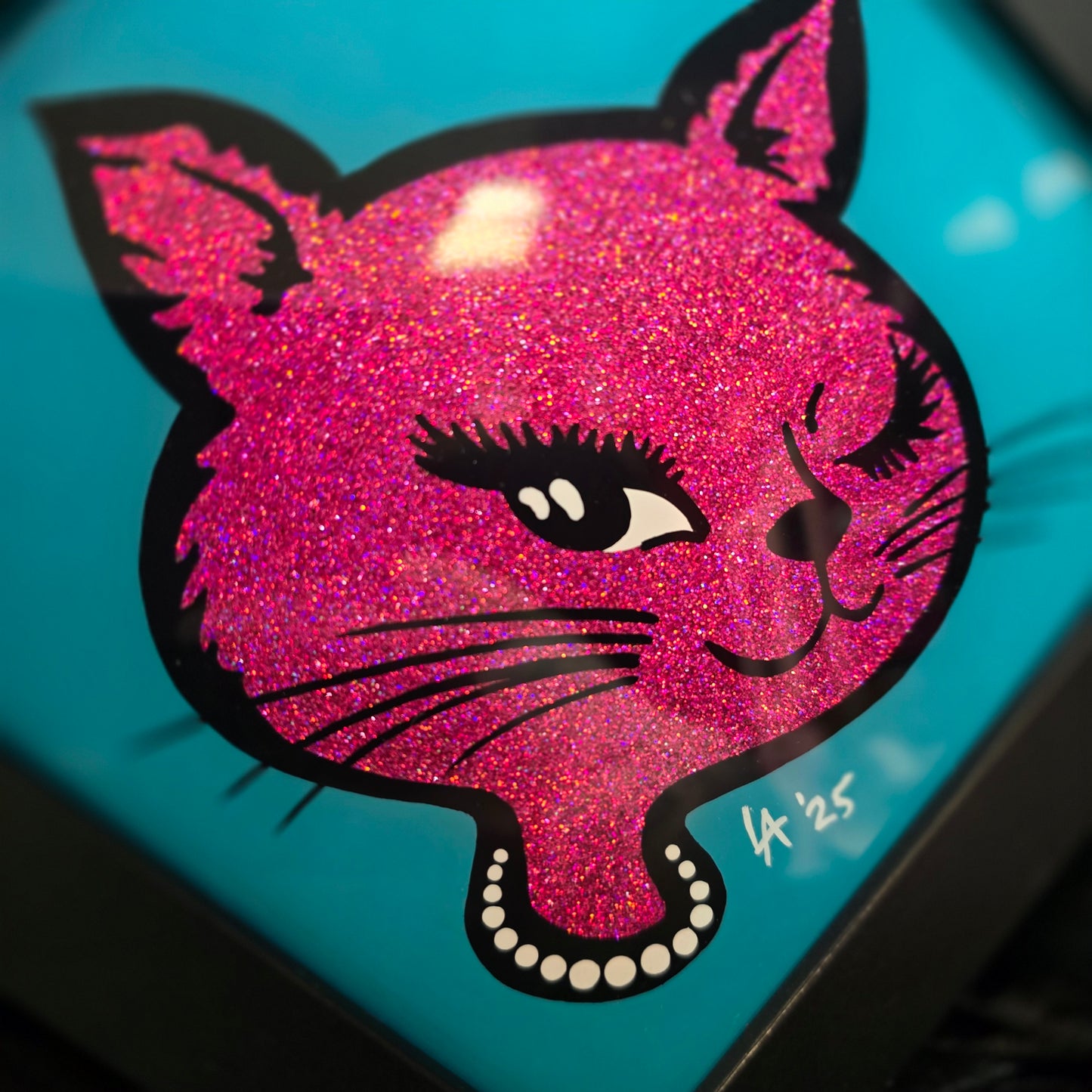 90's Winking Cat "Sticker" Pink & Bright Teal
