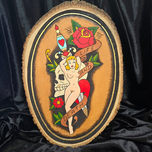 MY VERY FIRST PYROGRAPHY - Sailor Jerry Woodburn 12" Wood Slice