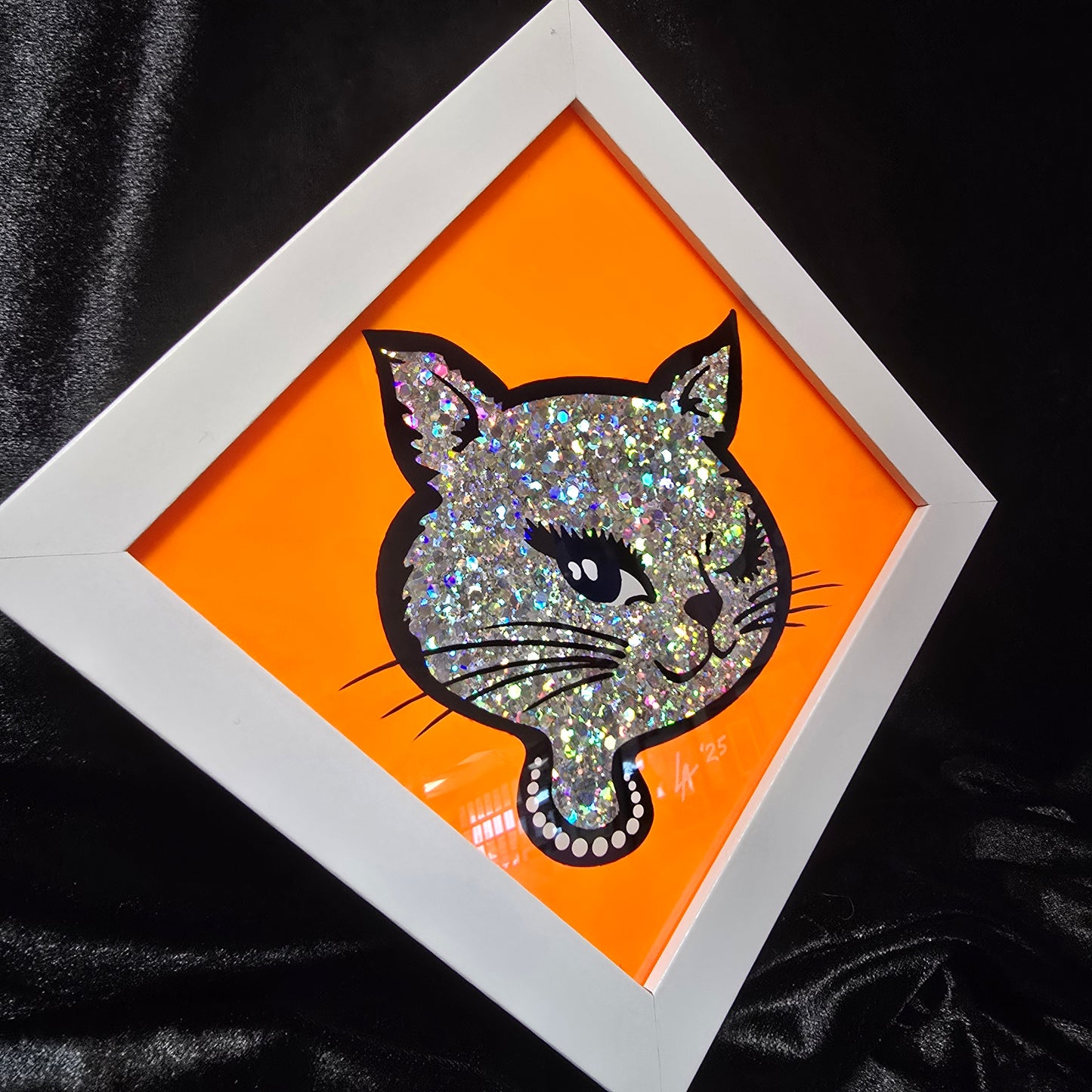 90's Winking Cat "Sticker" UV Reactive Neon Orange