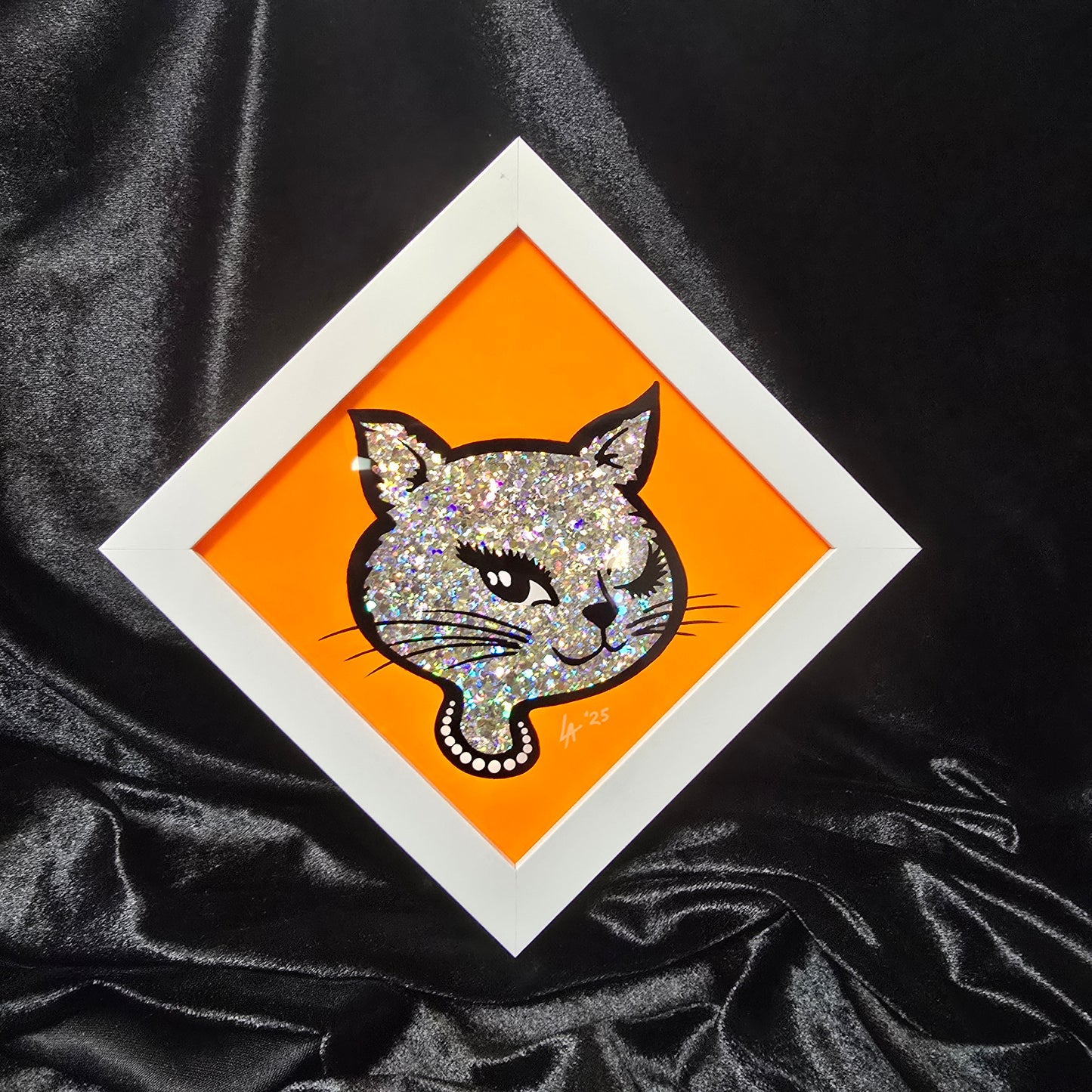 90's Winking Cat "Sticker" UV Reactive Neon Orange