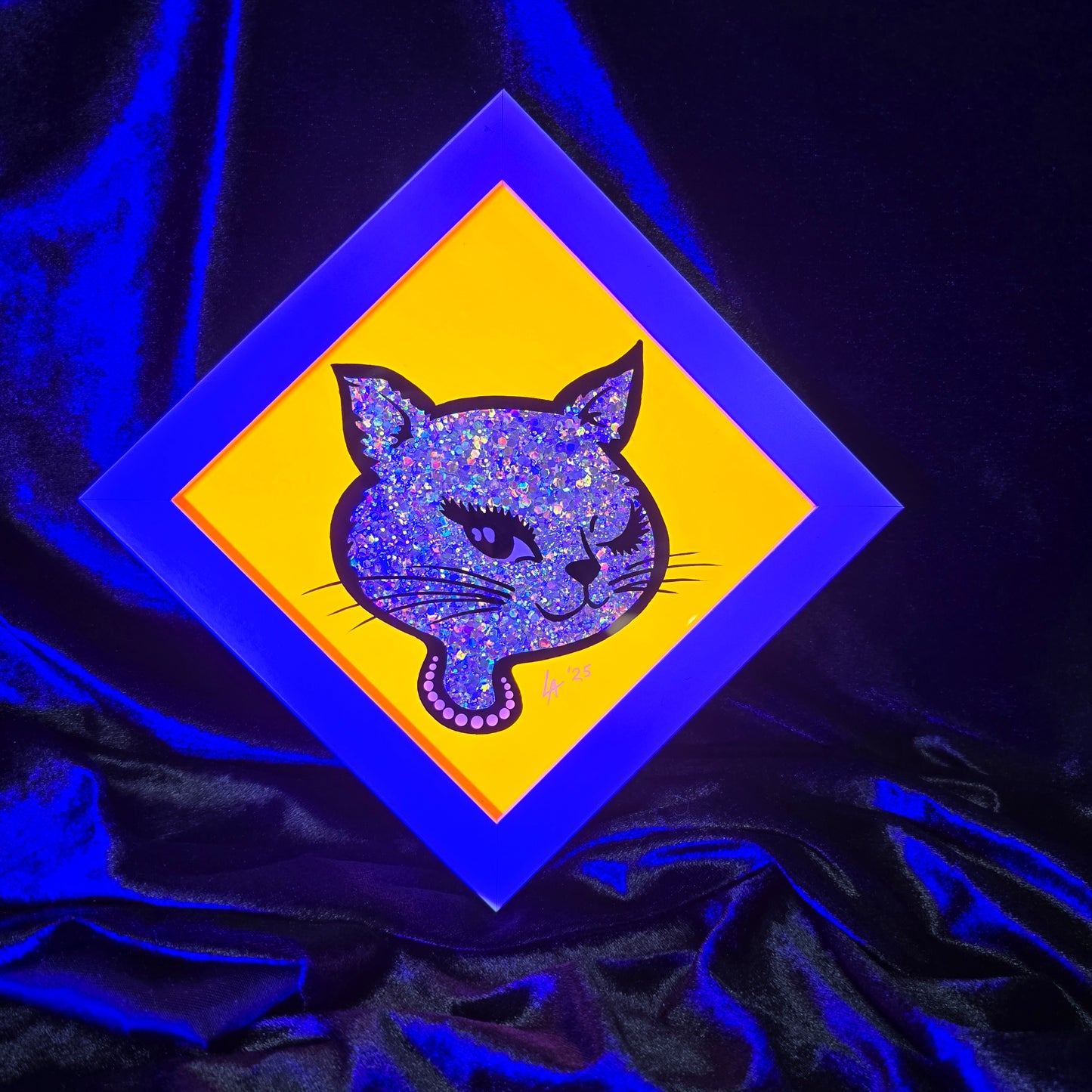 90's Winking Cat "Sticker" UV Reactive Neon Orange