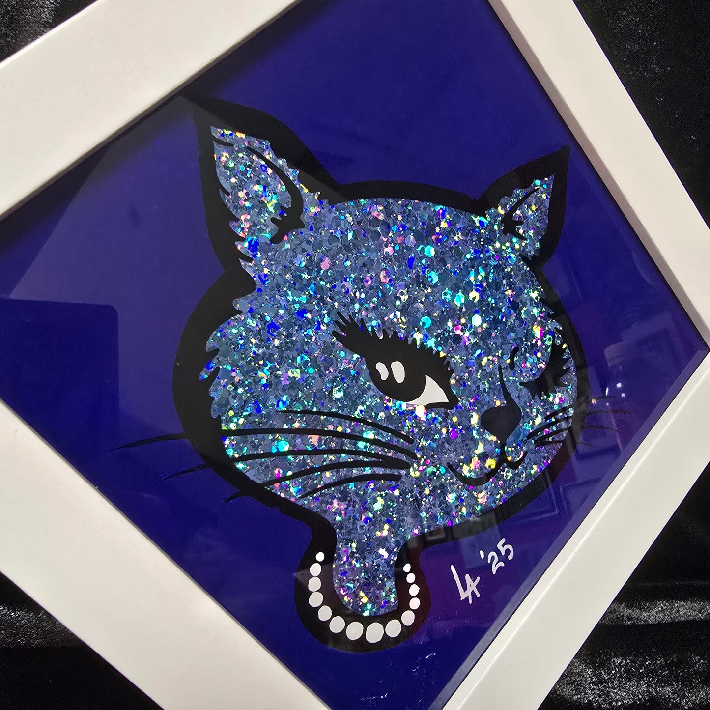 90's Winking Cat "Sticker" Blue with Light Blue Glitter