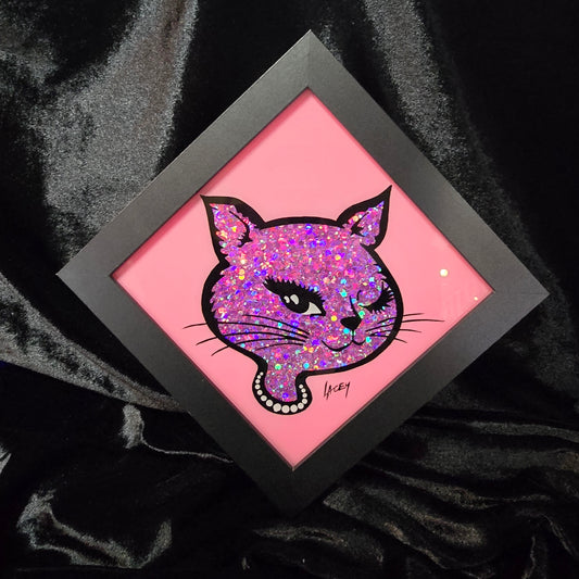 90's Winking Cat "Sticker" Baby Pink and Lilac