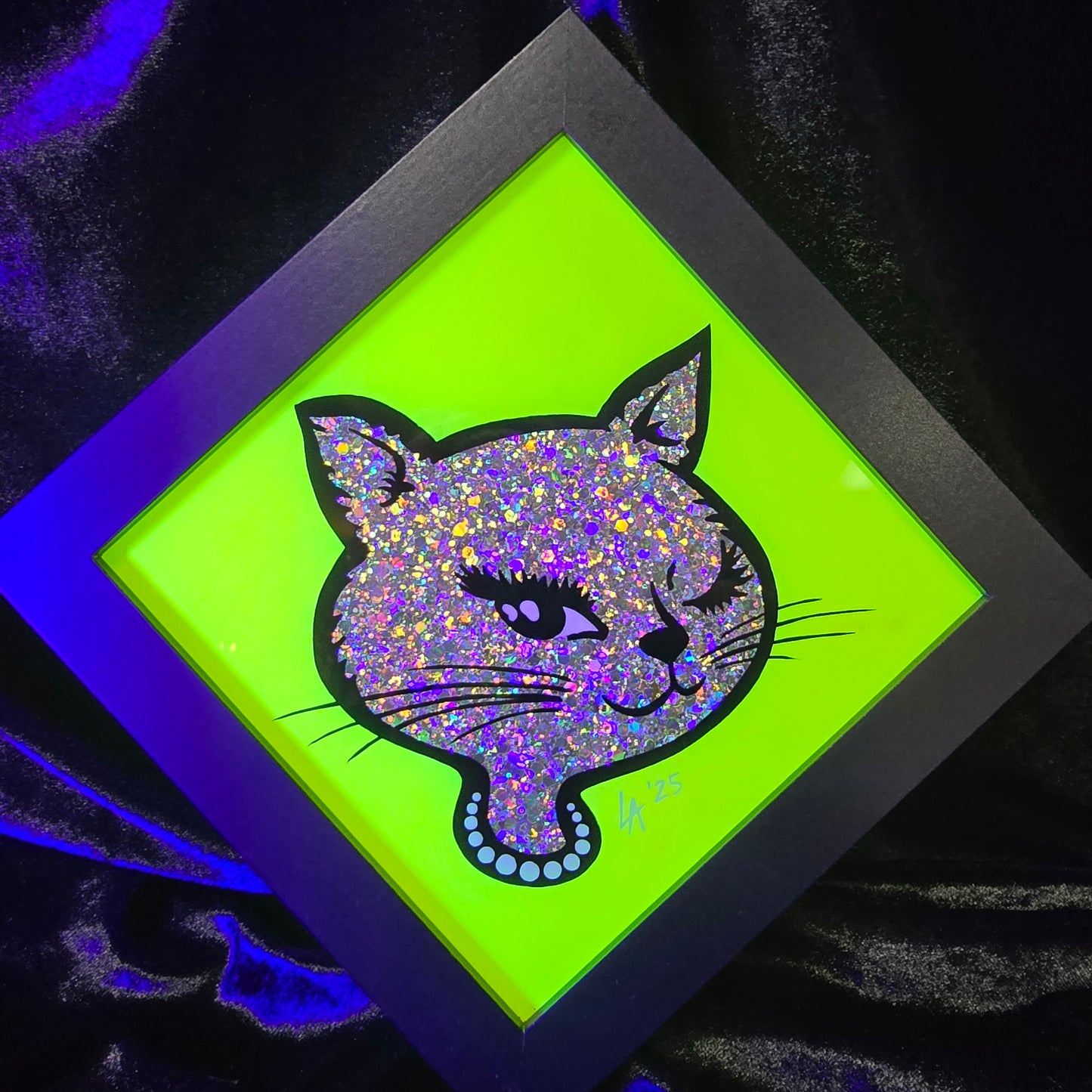 90's Winking Cat "Sticker" UV Reactive Neon Yellow