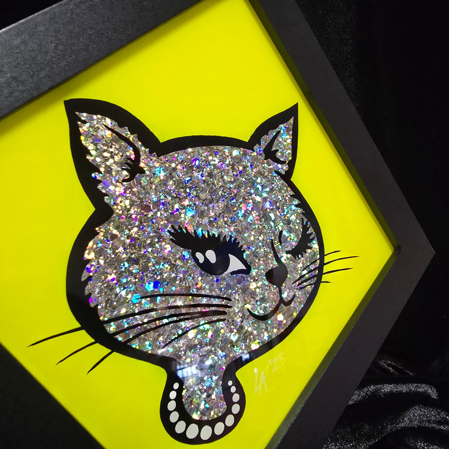 90's Winking Cat "Sticker" UV Reactive Neon Yellow