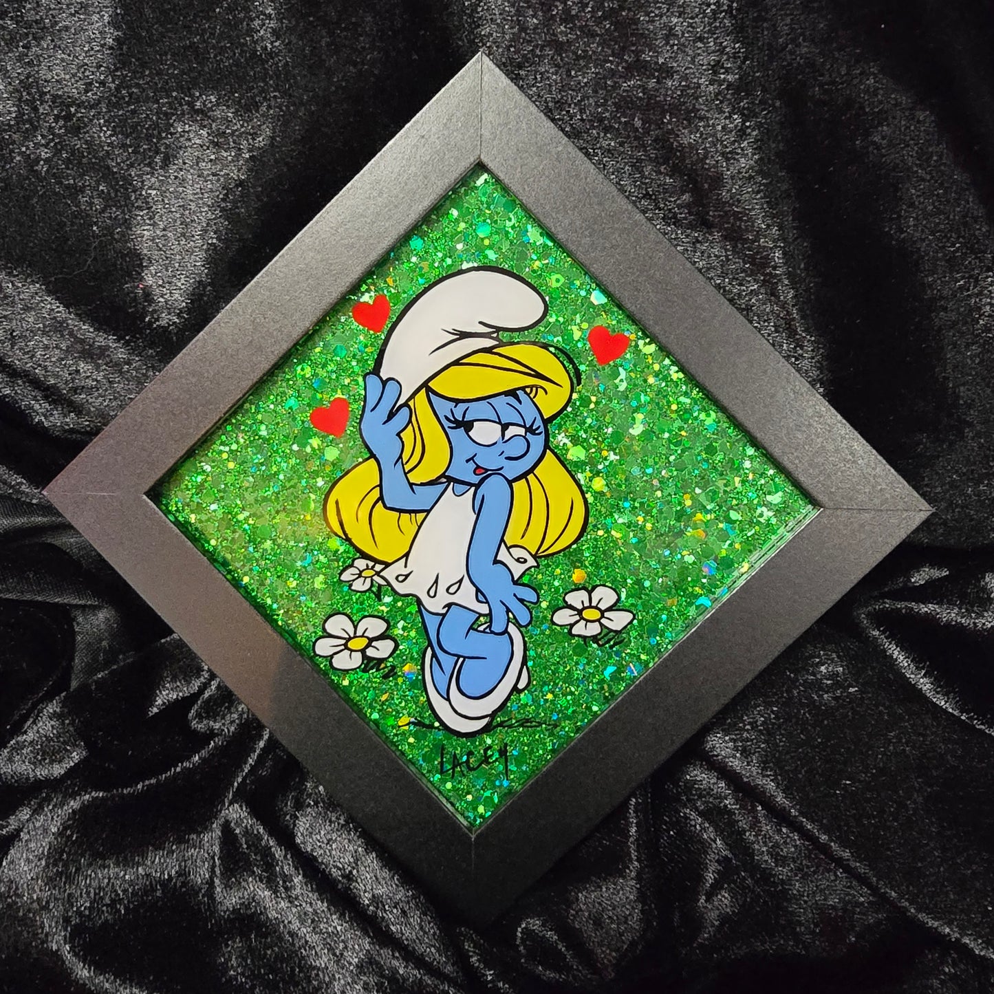 Smurfette with Hearts and Green Glitter