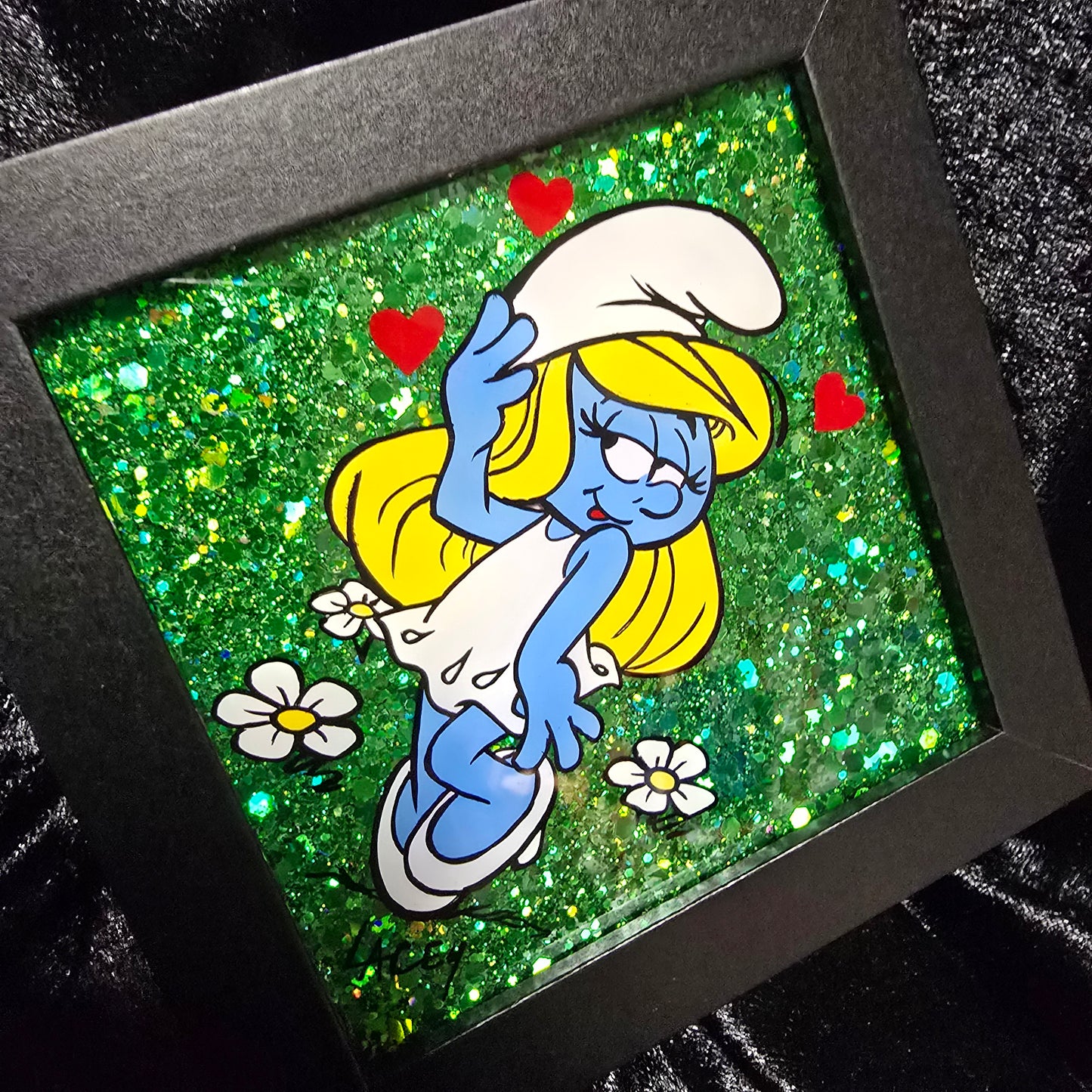 Smurfette with Hearts and Green Glitter