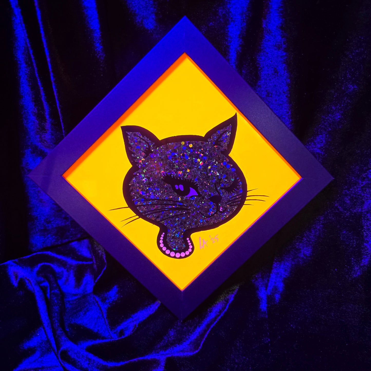 90's Winking Cat "Sticker"  UV Reactive Halloween Edition