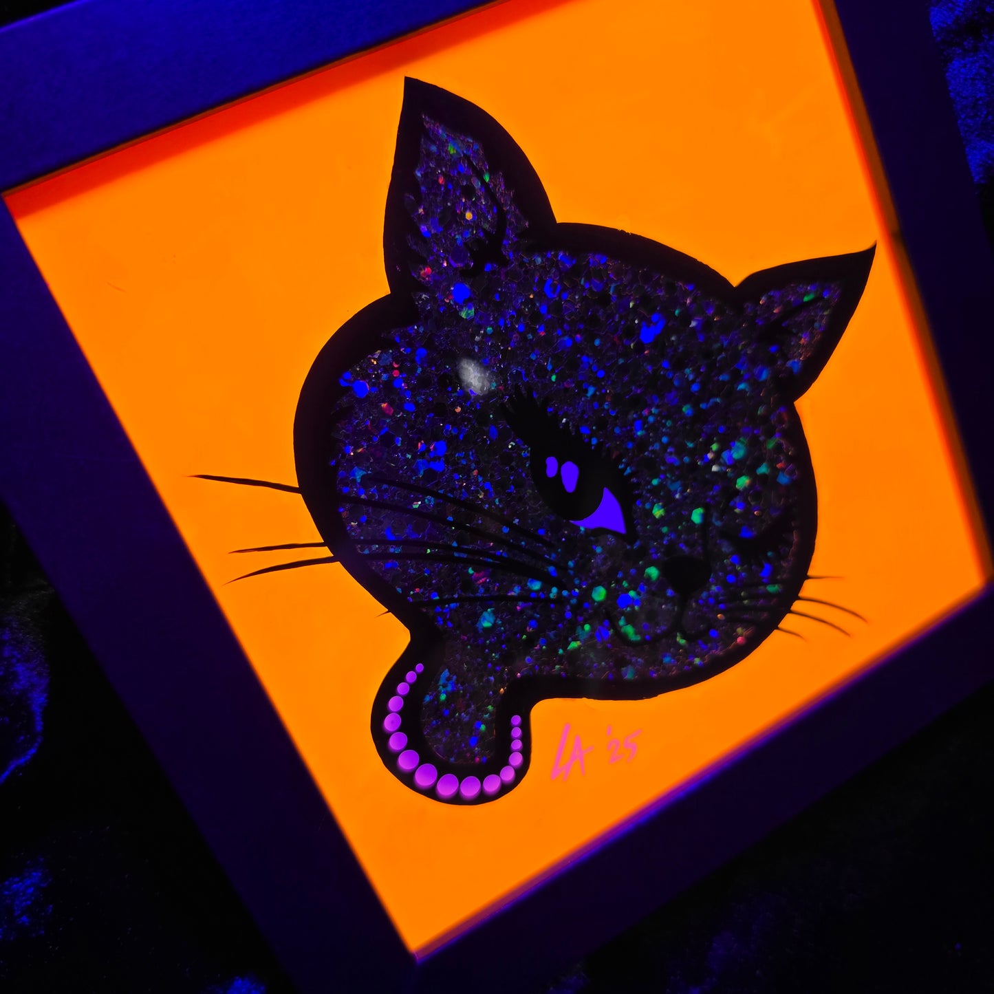 90's Winking Cat "Sticker"  UV Reactive Halloween Edition