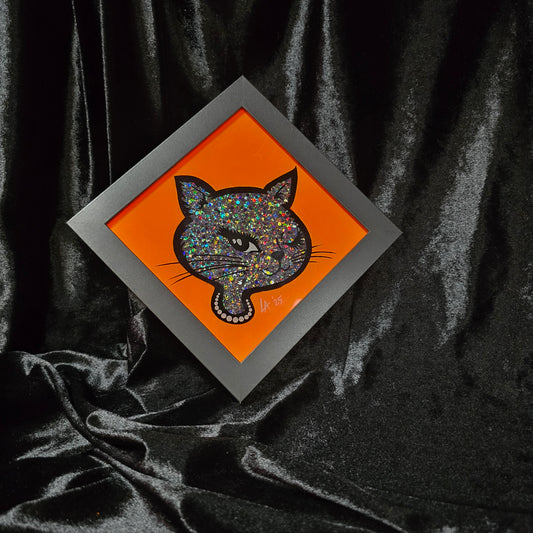 90's Winking Cat "Sticker"  UV Reactive Halloween Edition