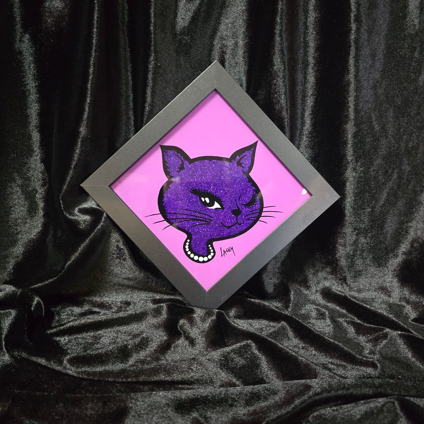90's Winking Cat "Sticker" Light Purple with Purple Glitter
