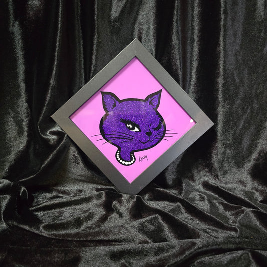 90's Winking Cat "Sticker" Light Purple with Purple Glitter