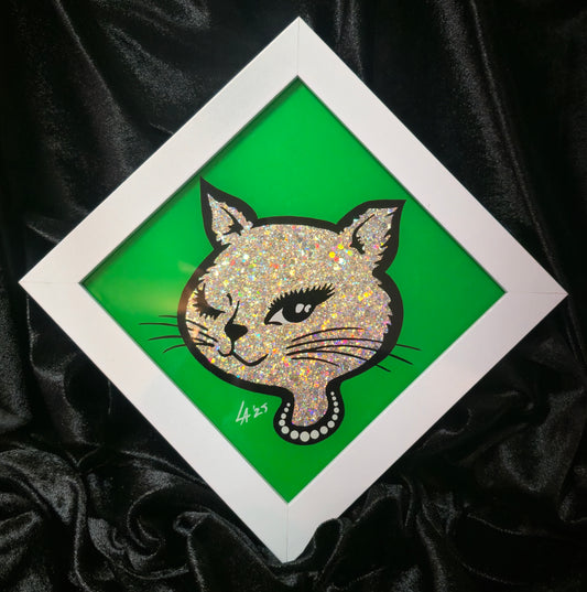 90's Winking Cat "Sticker" UV Reactive Neon Green